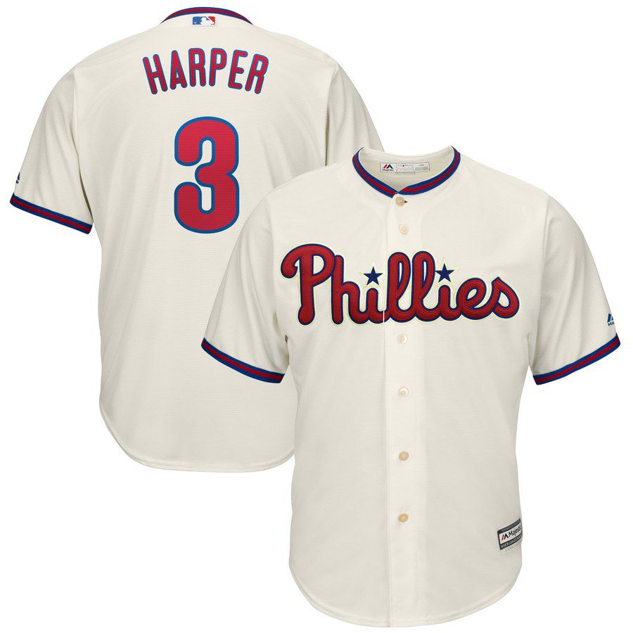 2019 MLB Men Philadelphia Phillies #3 Bryce Harper Cream game Jerseys